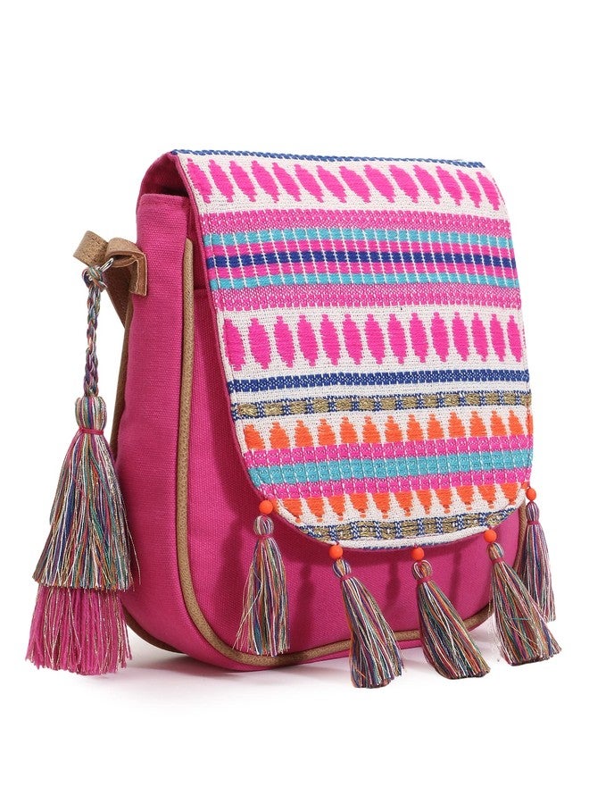 Anekaant Geomat Pink & Multi Acrylic Jacquard & Canvas Striped Sling Bag - Image 3